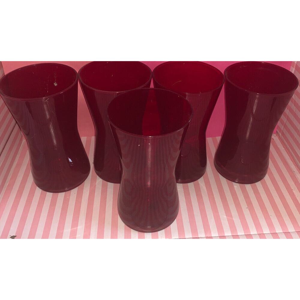 Vintage~retro Ruby-Red 6” Tall X 3”Flower Vase Set Of 5
